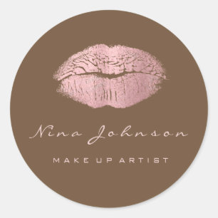 Kiss Lippen Make-up Beauty Brons Roze Rose Lipstik Ronde Sticker