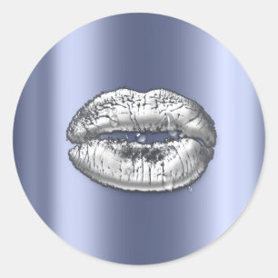Kiss Lippen Zilveren Blauwe Make-up Artiest Water Ronde Sticker