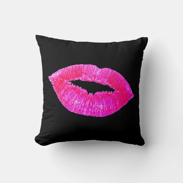 Kiss Lips Black Pink Lipstick Large Mouth Pillow Kussen (Voorkant)
