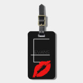 Kiss Lips Black Red Lipstick Evans Monogram E Bagagelabel (Voorkant verticaal)
