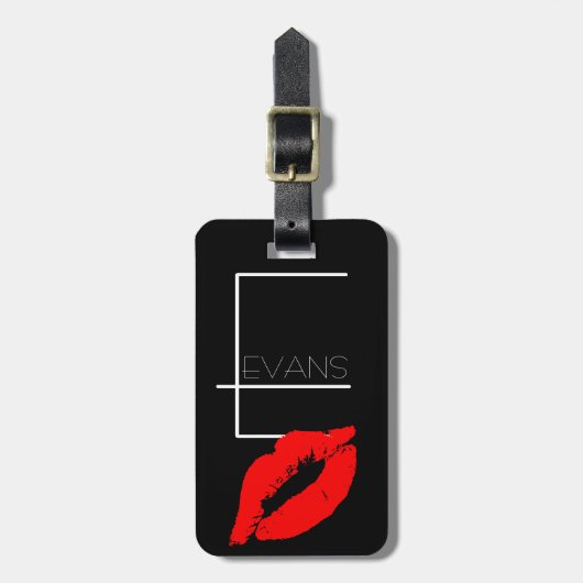 Kiss Lips Black Red Lipstick Evans Monogram E Bagagelabel (Voorkant verticaal)