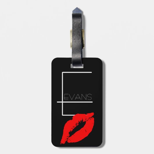 Kiss Lips Black Red Lipstick Evans Monogram E Bagagelabel (Achterkant verticaal)