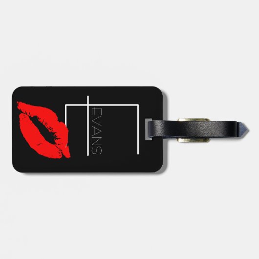 Kiss Lips Black Red Lipstick Evans Monogram E Bagagelabel (Achterkant horizontaal)