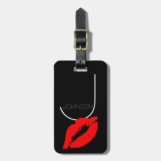 Kiss Lips Black Red Lipstick Johnson Monogram Bagagelabel (Voorkant verticaal)