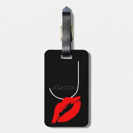 Kiss Lips Black Red Lipstick Johnson Monogram Bagagelabel (Achterkant verticaal)