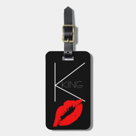 Kiss Lips Black Red Lipstick King Custom Monogram Bagagelabel (Voorkant verticaal)
