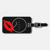 Kiss Lips Black Red Lipstick Queen Q Monogram Bagagelabel (Voorkant horizontaal)