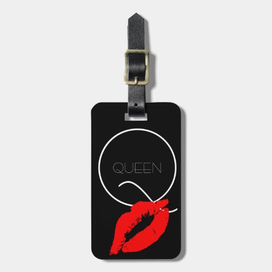 Kiss Lips Black Red Lipstick Queen Q Monogram Bagagelabel (Voorkant verticaal)