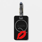 Kiss Lips Black Red Lipstick Queen Q Monogram Bagagelabel (Achterkant verticaal)