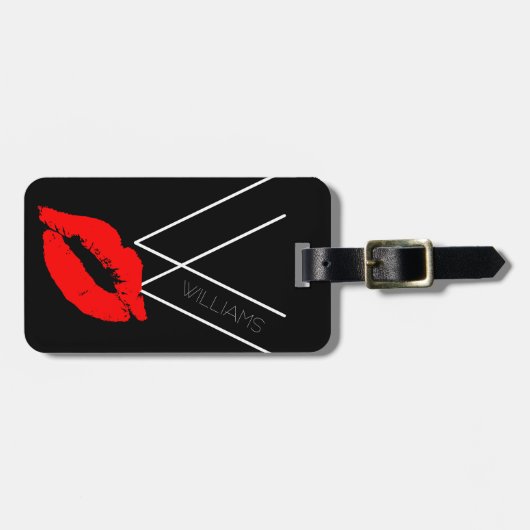 Kiss Lips Black Red Lipstick Williams DIY Monogram Bagagelabel (Voorkant horizontaal)