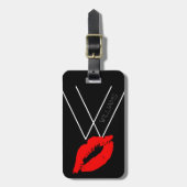 Kiss Lips Black Red Lipstick Williams DIY Monogram Bagagelabel (Voorkant verticaal)