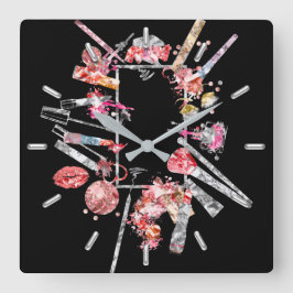 Kiss Lips Black Roze Rose Gold Makeup Beauty Vierkante Klok