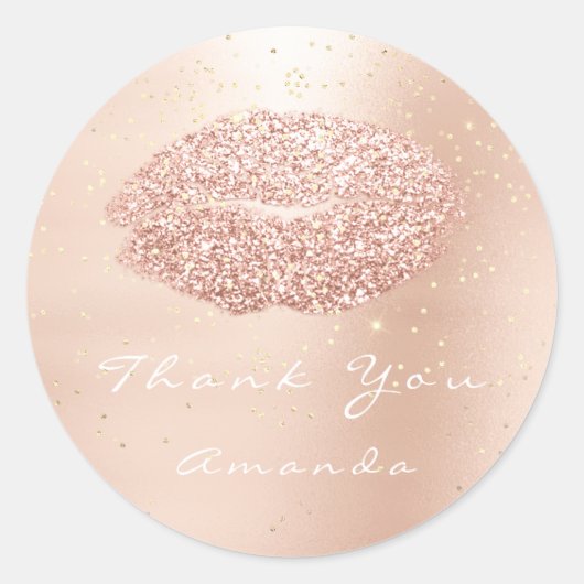 Kiss Lips Confetti Roos Goud 16e Dank u Naam Ronde Sticker (Voorkant)