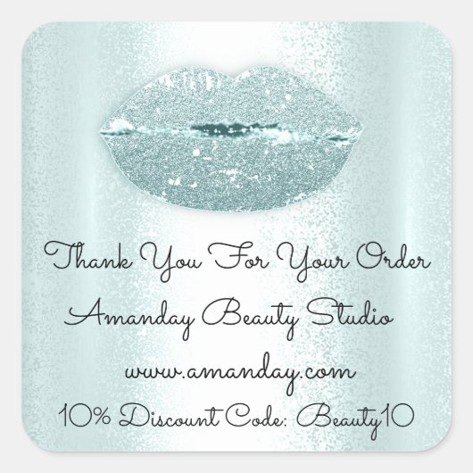 Kiss Lips Dank u Winkelen Korting Blauw Glitter Vierkante Sticker (Voorkant)