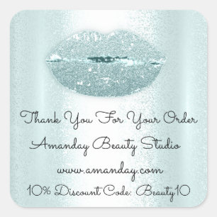 Kiss Lips Dank u Winkelen Korting Blauw Glitter Vierkante Sticker