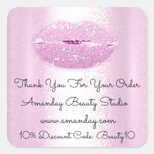 Kiss Lips Dank u Winkelen Korting Roze Glitter Vierkante Sticker