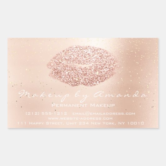 Kiss Lips Glitter Makeup Gold Confetting Microblad Rechthoekige Sticker (Voorkant)