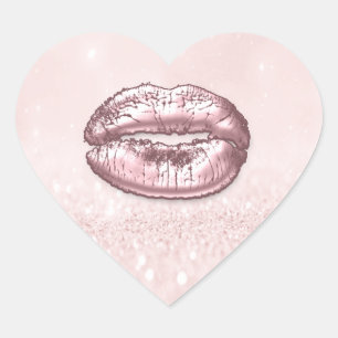 Kiss Lips Glitter Pink Heart Makeup Bridal Brandin Hart Sticker