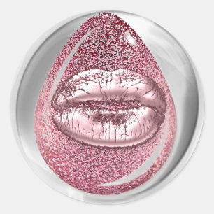 Kiss Lips Glitter Pink Round Makeup Artistische na Ronde Sticker