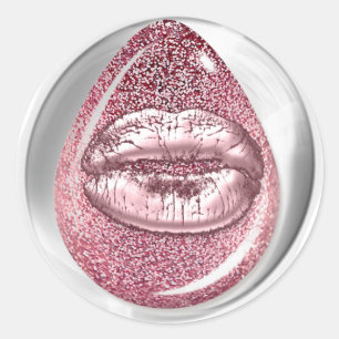 Kiss Lips Glitter Roze Ronde Make-up Artiest Brand Sticker