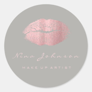 Kiss Lips Make-up Beauty Grijs Roze Rose Lipstik Ronde Sticker