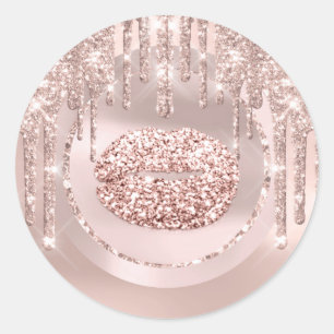 Kiss Lips Makeup Artist drijft Roos Glitter Ronde Sticker