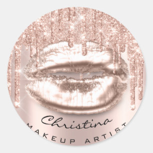 Kiss Lips Makeup Artist Glitter Drijft een spaarza Ronde Sticker