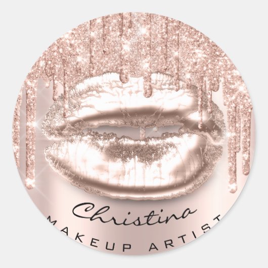 Kiss Lips Makeup Artist Glitter Drijft een spaarza Ronde Sticker (Voorkant)