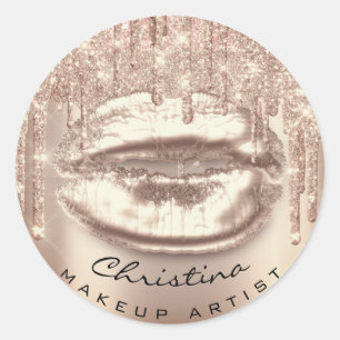 Kiss Lips Makeup Artist Glitter Drijft een spaarza Ronde Sticker