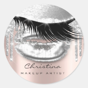 Kiss Lips Makeup Artist Glitter Lashe Sparkly Grey Ronde Sticker