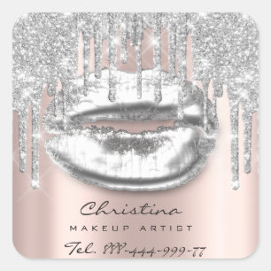Kiss Lips Makeup Artist Glitter steekt licht grijs Vierkante Sticker