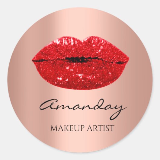 Kiss Lips Makeup Artist Name Dank Roos Red Ronde Sticker (Voorkant)