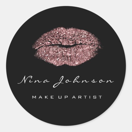 Kiss Lips Makeup Beauty Black White Roos Red Bean Ronde Sticker (Voorkant)