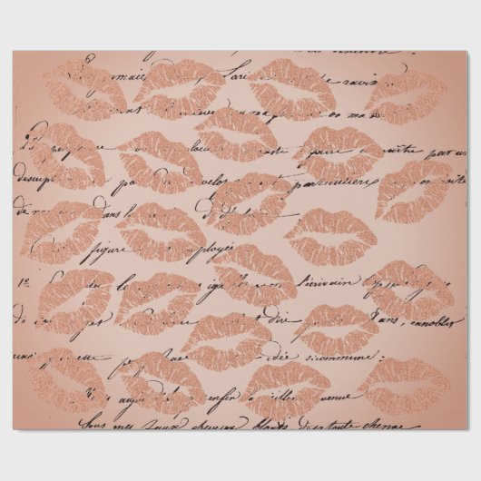 Kiss Lips Makeup Blush Peach Gold Letter Script Cadeaupapier (Vlak)