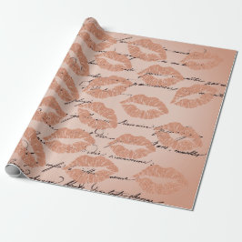 Kiss Lips Makeup Blush Peach Gold Letter Script Cadeaupapier