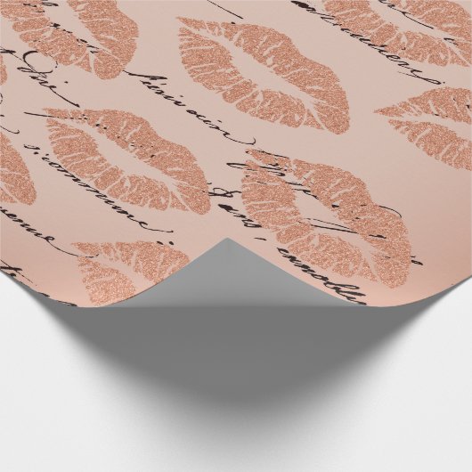 Kiss Lips Makeup Blush Peach Gold Letter Script Cadeaupapier (Hoek)