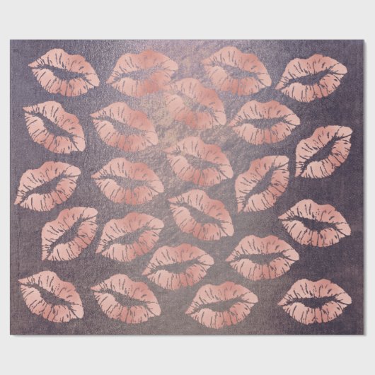Kiss Lips Makeup Blush Pink Rose Gold Paars Grung Cadeaupapier (Vlak)