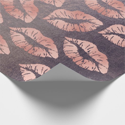 Kiss Lips Makeup Blush Pink Rose Gold Paars Grung Cadeaupapier (Hoek)