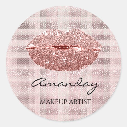 Kiss Lips Makeup Custom Name Roos Blush Ronde Sticker (Voorkant)
