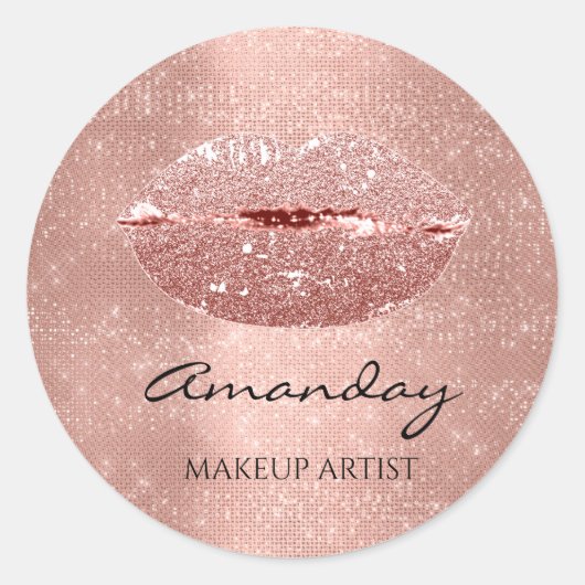 Kiss Lips Makeup Custom Name Roos Gold Ronde Sticker (Voorkant)