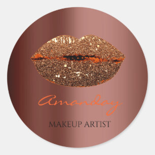 Kiss Lips Makeup Eigen naam Gold Coffee Chocolade Ronde Sticker