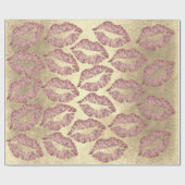 Kiss Lips Makeup Roos Gold Pink Glitter Grungy Cadeaupapier (Vlak)