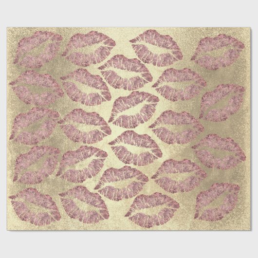 Kiss Lips Makeup Roos Gold Pink Glitter Grungy Cadeaupapier (Vlak)