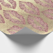 Kiss Lips Makeup Roos Gold Pink Glitter Grungy Cadeaupapier (Hoek)