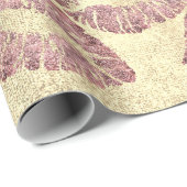 Kiss Lips Makeup Roos Gold Pink Glitter Grungy Cadeaupapier (Rol Hoek)