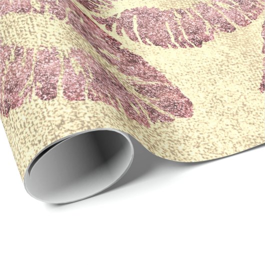 Kiss Lips Makeup Roos Gold Pink Glitter Grungy Cadeaupapier (Rol Hoek)