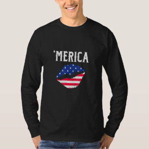 Kiss Lips Merica Love 4th of July Amerikaanse vlag T-shirt