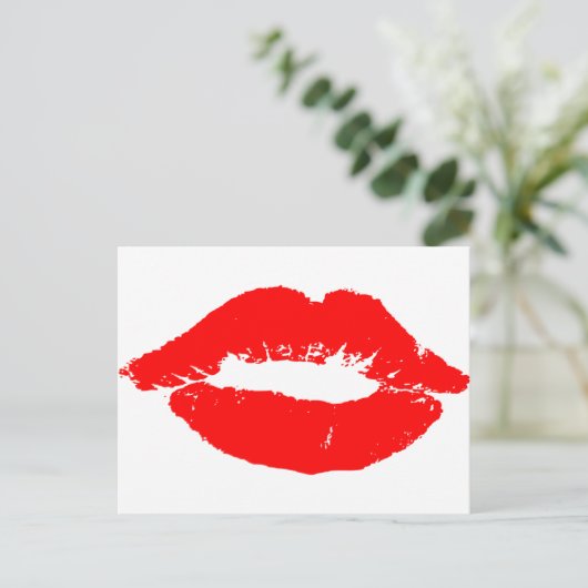 Kiss Lips Red Lipstick Love Passion Valentijn Feestdagenkaart (Staand voorkant)