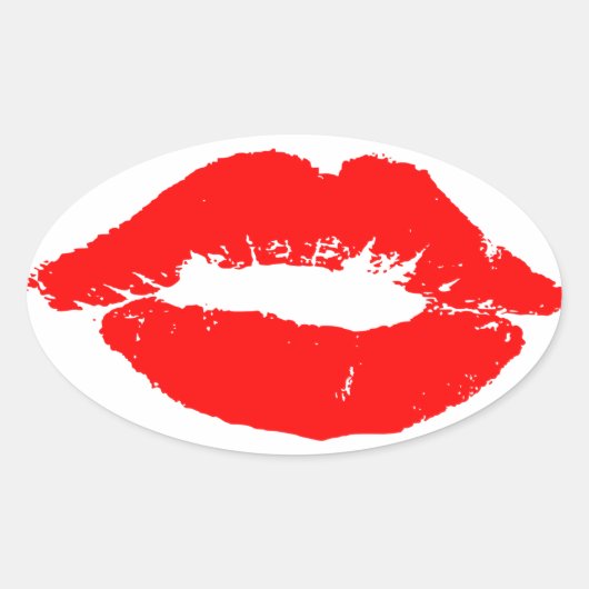 Kiss Lips Red Lipstick Love Passion Valentijn Ovale Sticker (Voorkant)