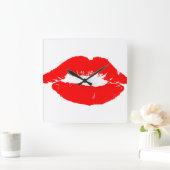 Kiss Lips Red Lipstick Love Passion Valentijn Vierkante Klok (Huis)